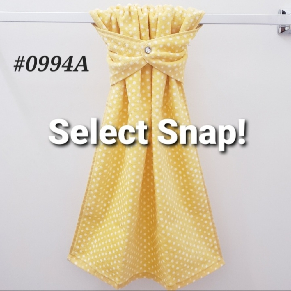 🤍NEW!🔘#0994-A ■Pioneer Woman Yellow & white Hang'N'Snap HAND Towel Select Snap